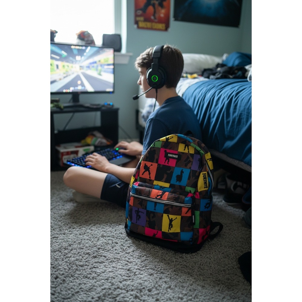 Fortnite‎ Kids Backpack Multicolored Camo Emotes Llamas Graphic